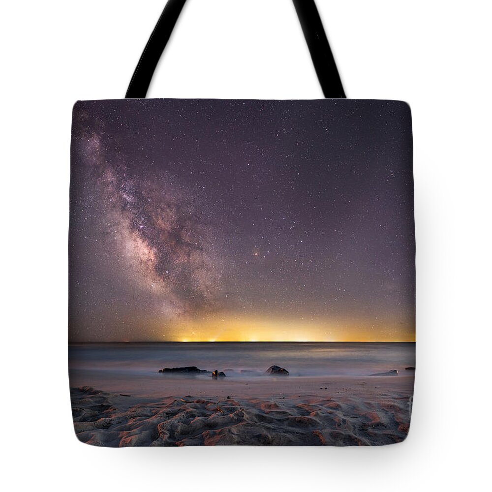 Milkyway Mike Tote Bag featuring the photograph Stargazing On The Beach by Michael Ver Sprill