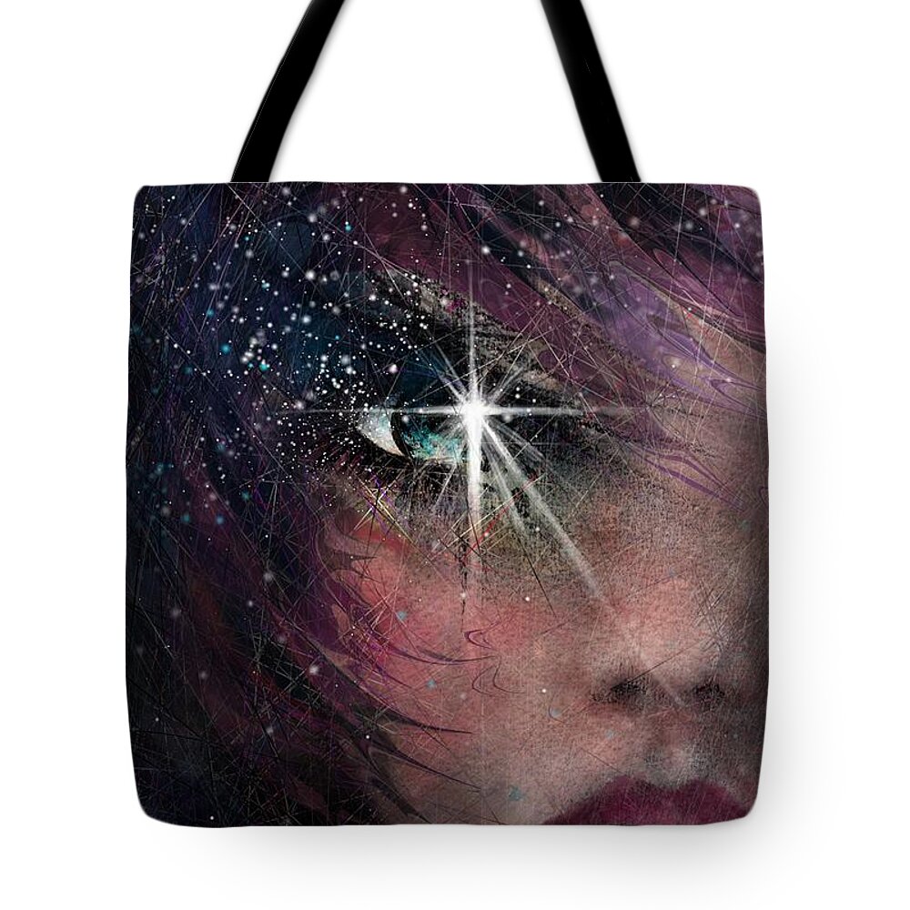 Star Tote Bag featuring the drawing Stars in her eyes by William Russell Nowicki
