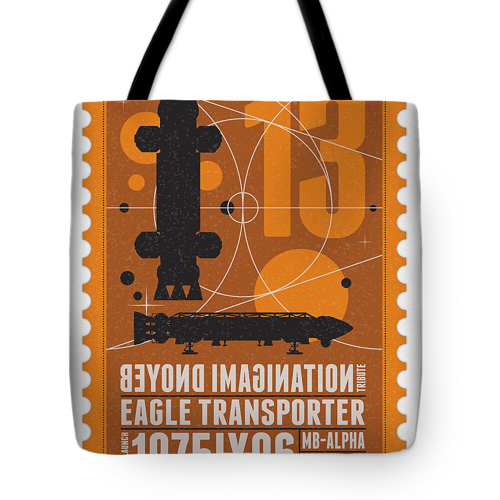 Minimal Tote Bag featuring the digital art Starschips 13-poststamp - Space 1999 by Chungkong Art