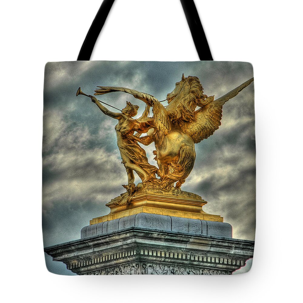 Paris Tote Bag featuring the photograph Statue on Pont Alexandre III by Michael Kirk