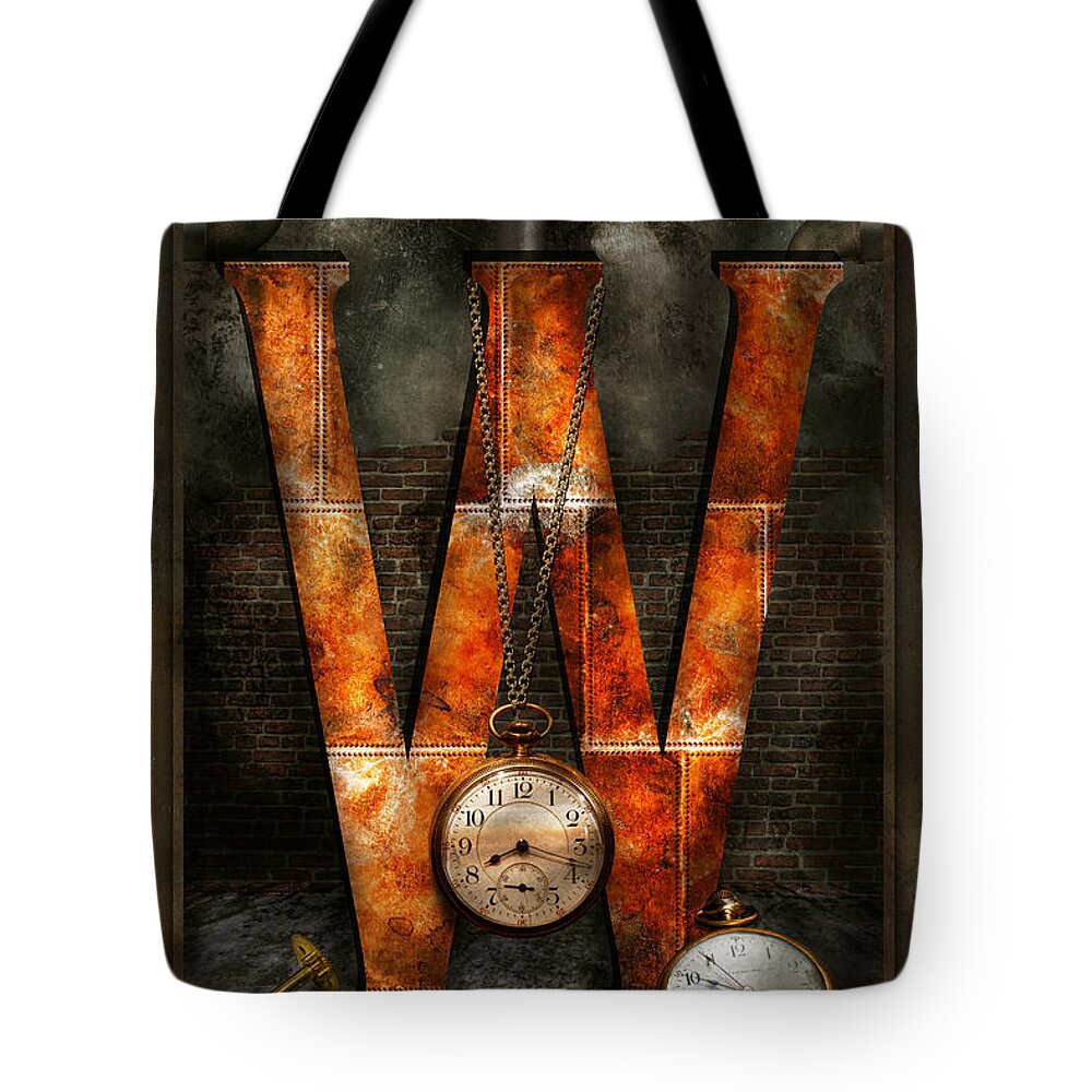Self Tote Bag featuring the digital art Steampunk - Alphabet - W is for Watches by Mike Savad