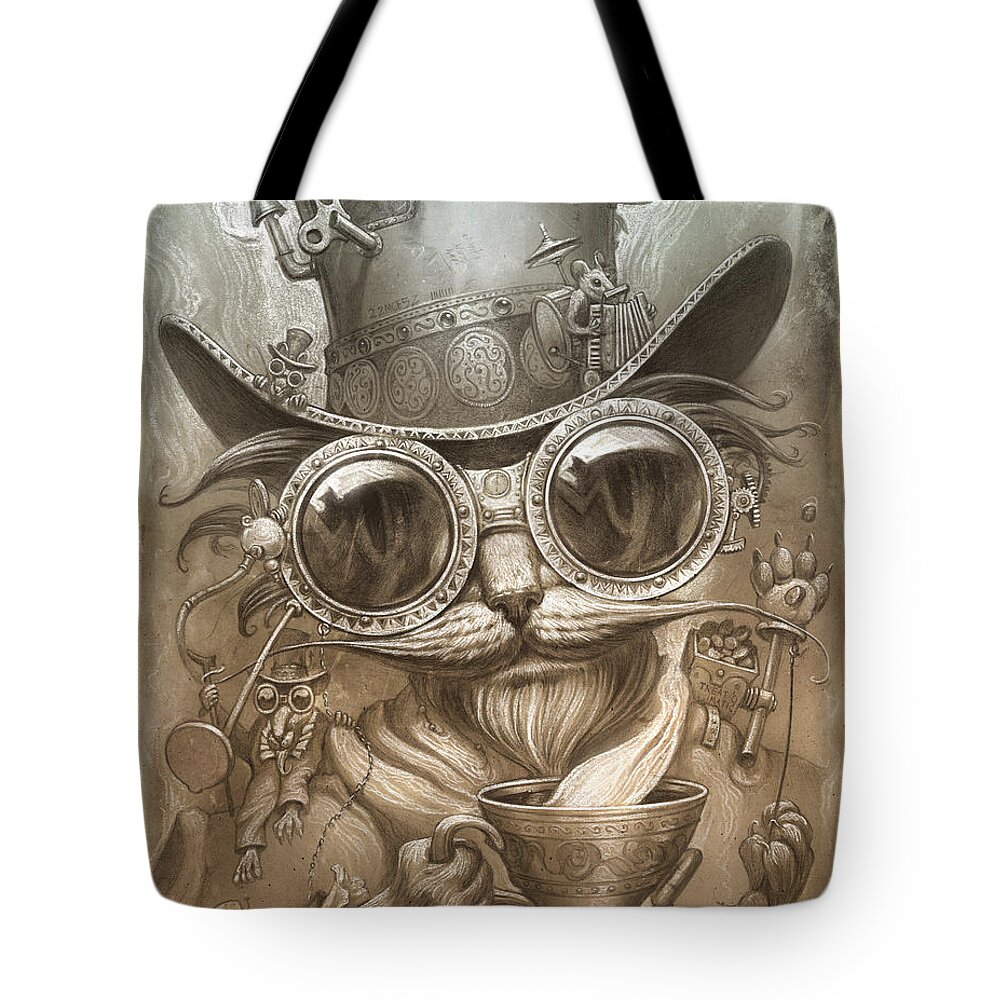 Steampunk Tote Bag featuring the painting Steampunk Cat by Jeff Haynie