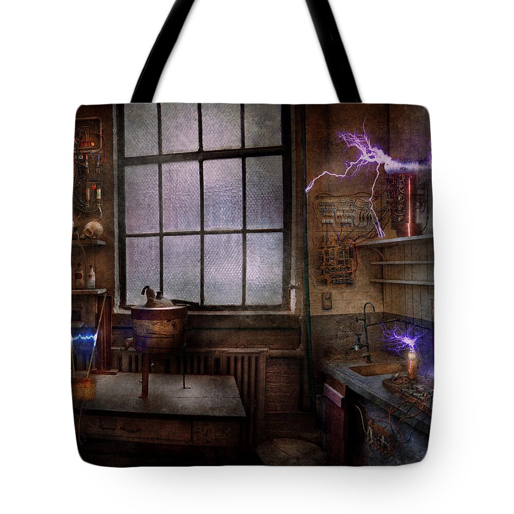 Hdr Tote Bag featuring the photograph Steampunk - The Mad Scientist by Mike Savad