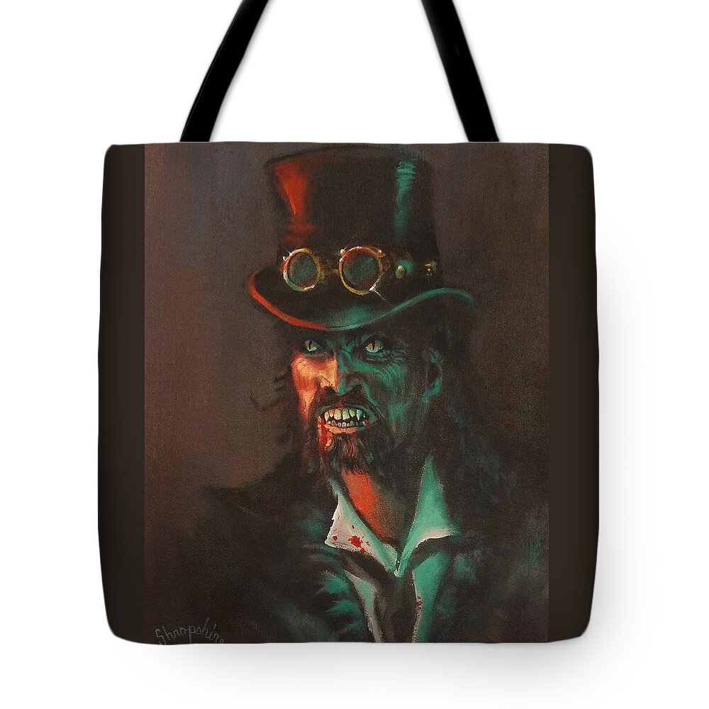  Cyberpunk Tote Bag featuring the painting Steampunk Vampire by Tom Shropshire