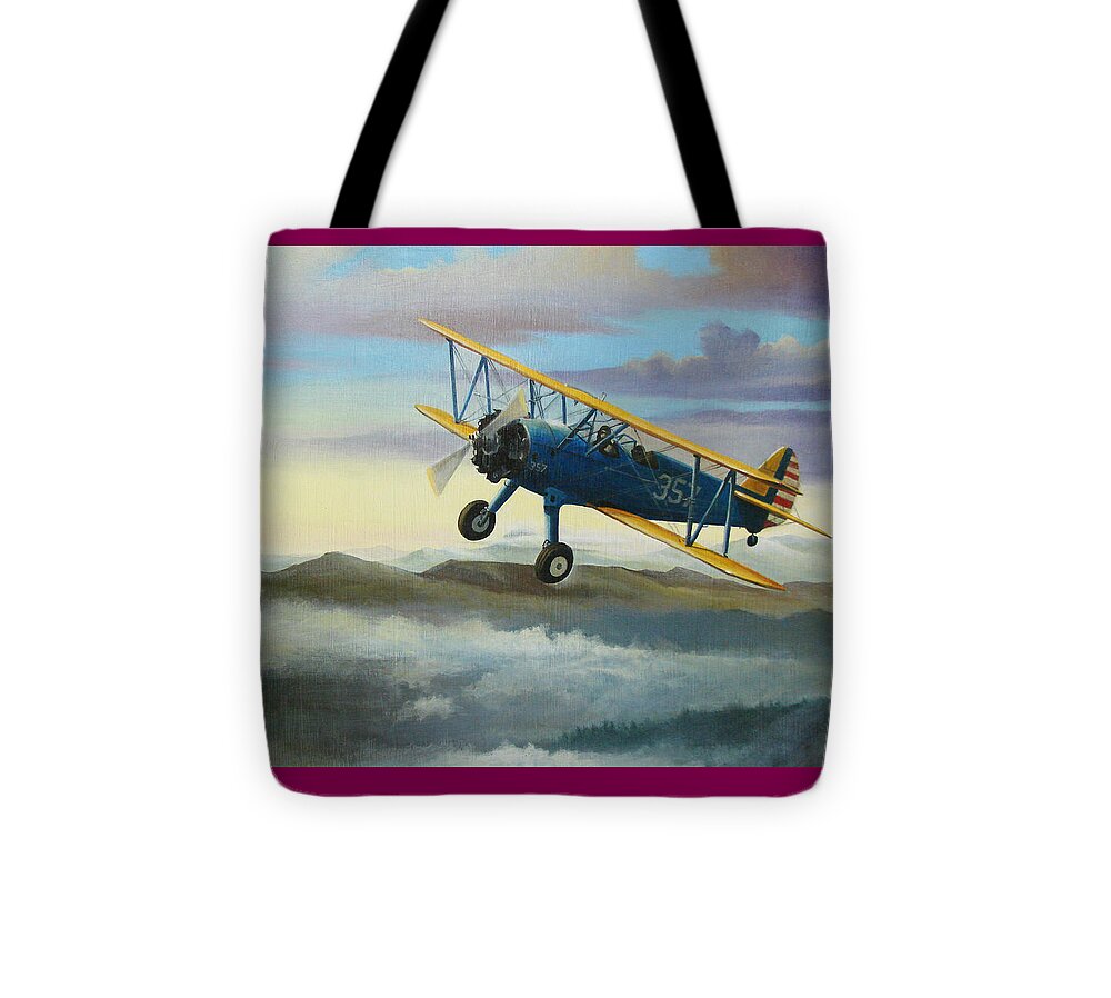 Stearman Tote Bag featuring the painting Stearman Biplane by Stuart Swartz