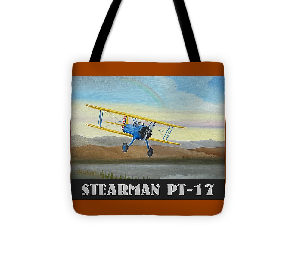 Boeing Tote Bag featuring the painting Stearman PT-17 Training Flight by Stuart Swartz