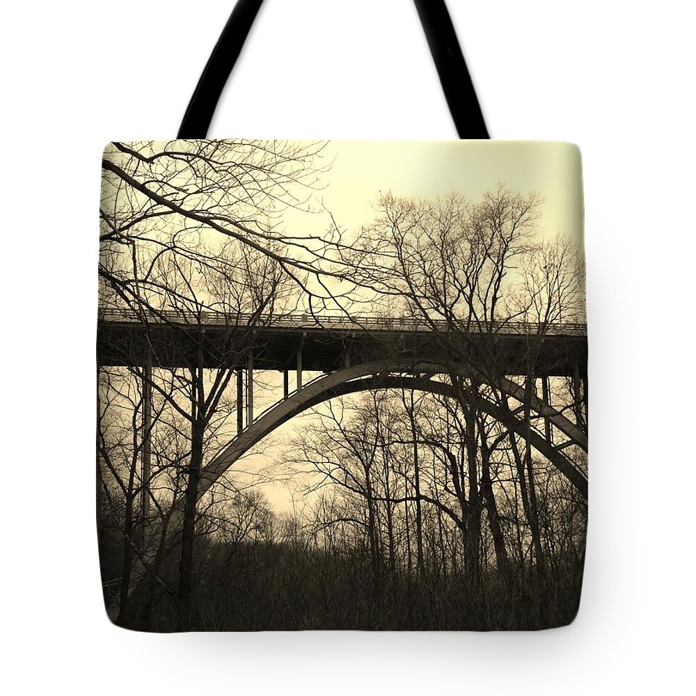 Bridge Tote Bag featuring the photograph Steel and Wood by Wendy Gertz