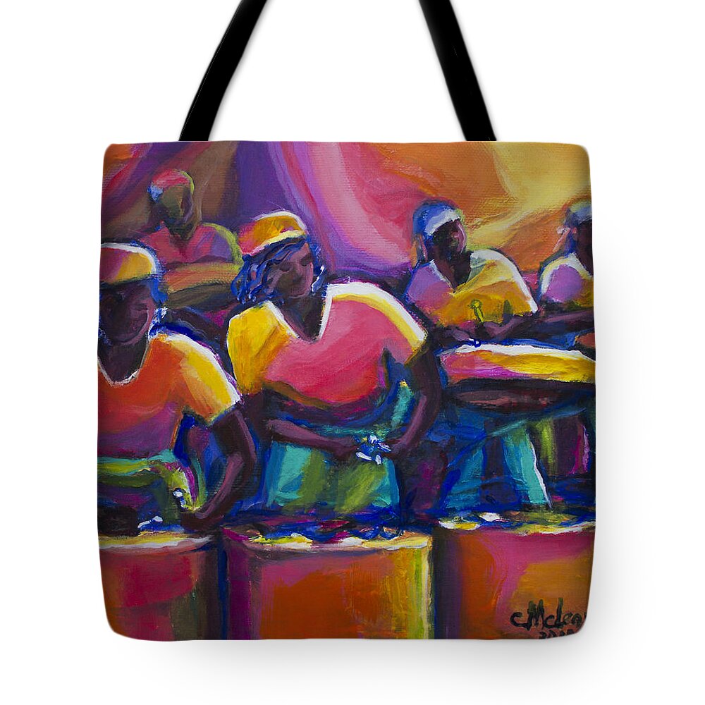 Abstract Tote Bag featuring the painting Steel Pan by Cynthia McLean