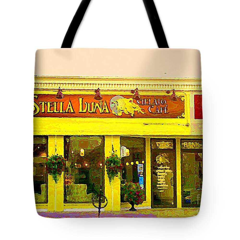 Ottawa Tote Bag featuring the painting Stella Luna Gelato Cafe Trendy Sandwich Shop The Glebe Bistro Scenes Old Ottawa South Paintings by Carole Spandau