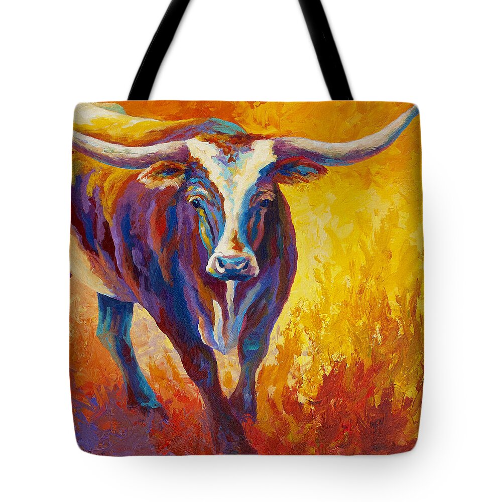 Longhorn Tote Bag featuring the painting Stepping Out - Longhorn by Marion Rose