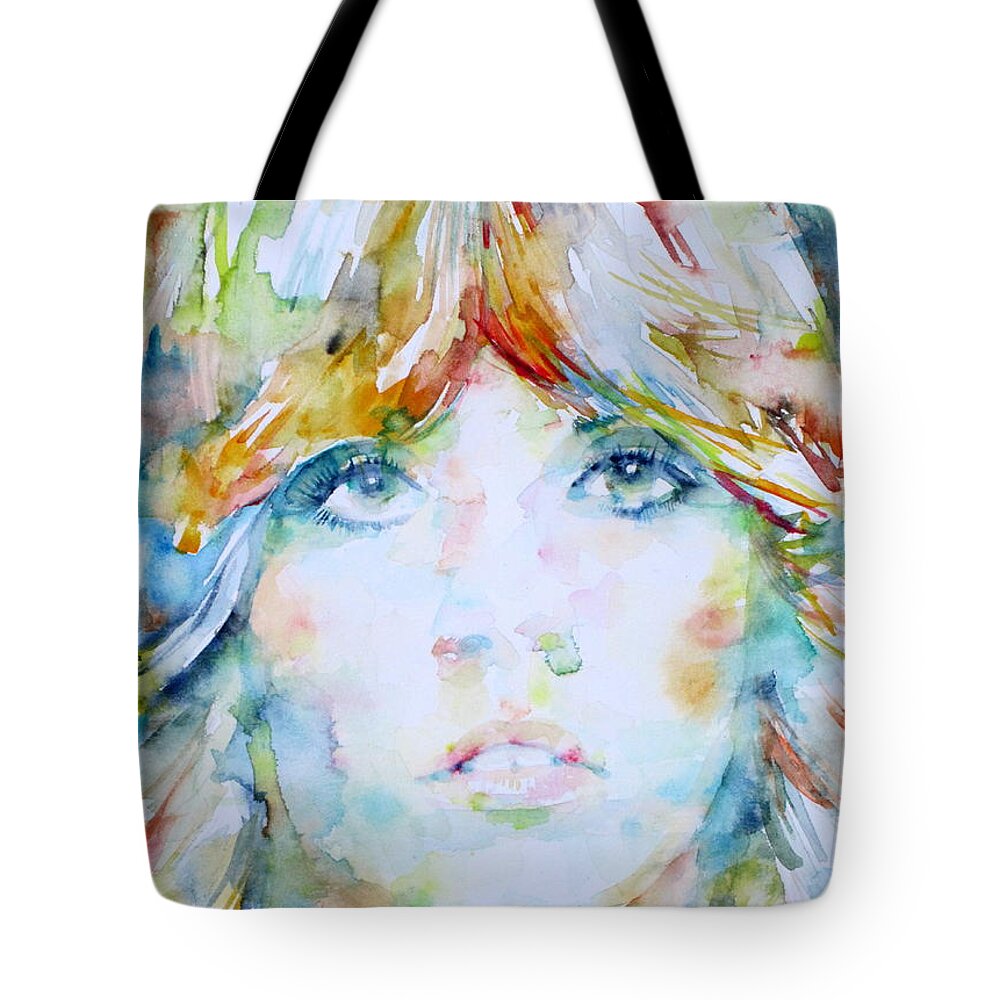 Stevie Nicks Tote Bag featuring the painting STEVIE NICKS - watercolor portrait by Fabrizio Cassetta