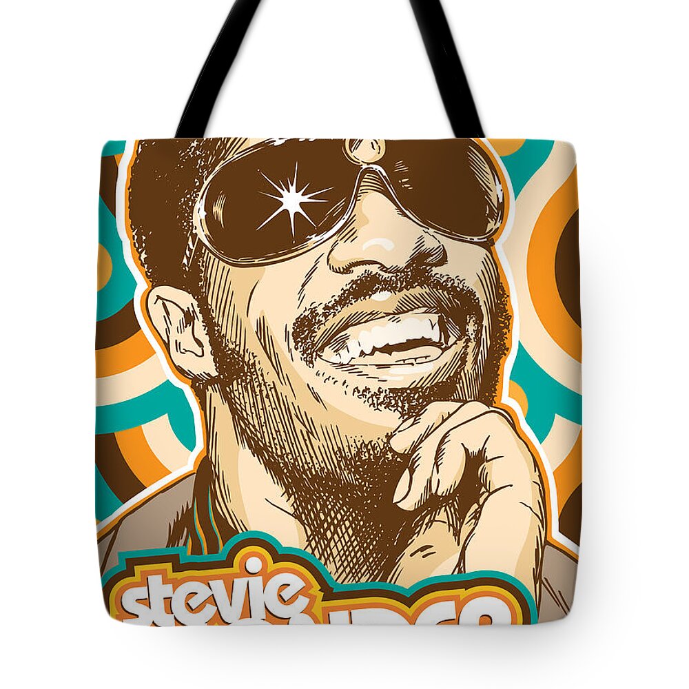 Superstition Tote Bag featuring the digital art Stevie Wonder Pop Art by Jim Zahniser