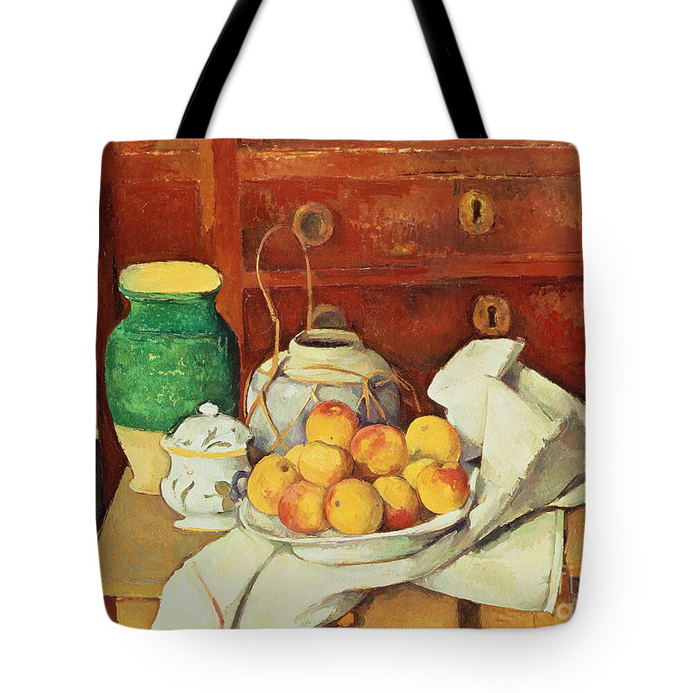 Post-impressionist Tote Bag featuring the painting Still Life with a Chest of Drawers by Paul Cezanne