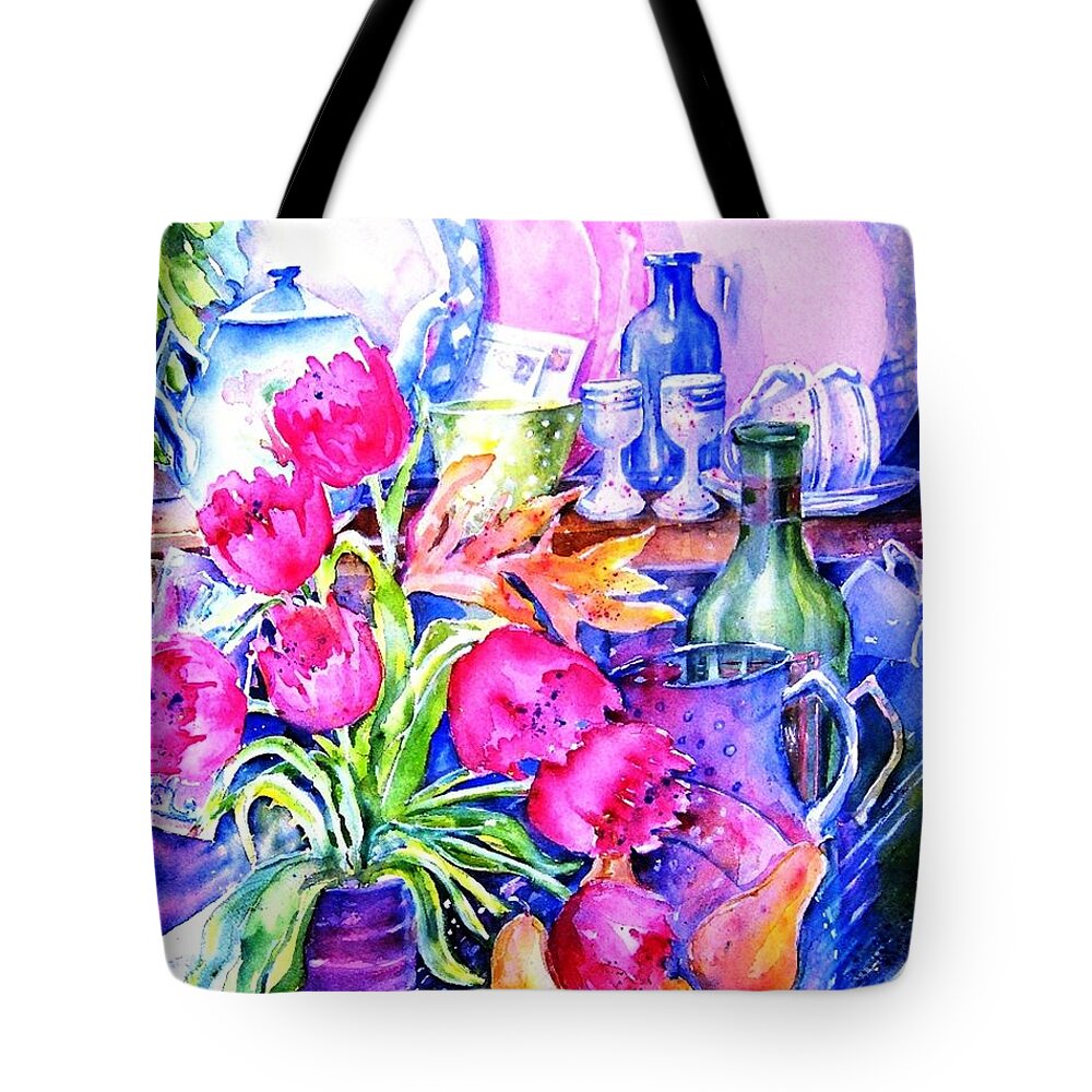 Tulips Tote Bag featuring the painting Still Life with Tulips by Trudi Doyle