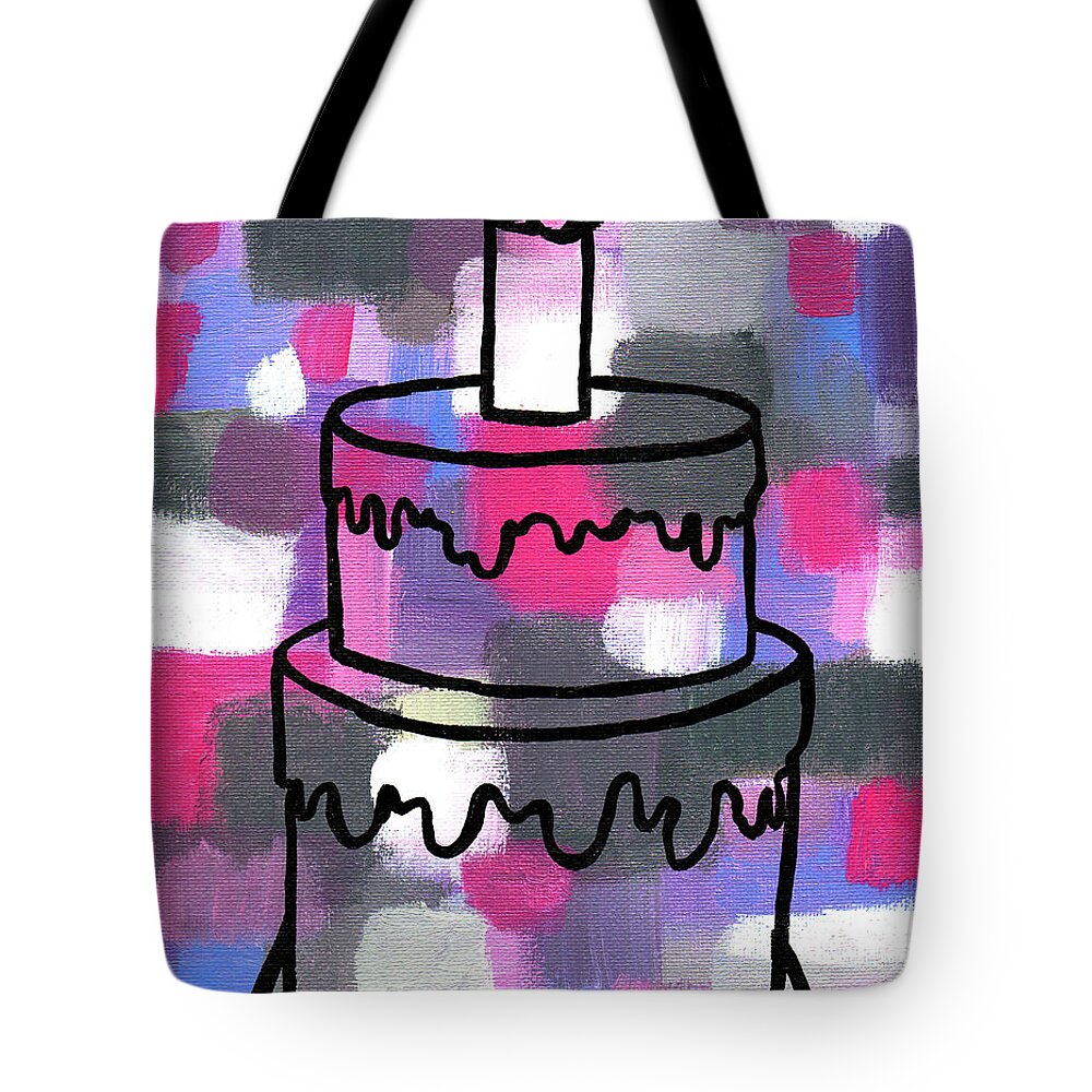 Stl250 Tote Bag featuring the painting STL250 Birthday Cake Pink and Purple Abstract by Genevieve Esson
