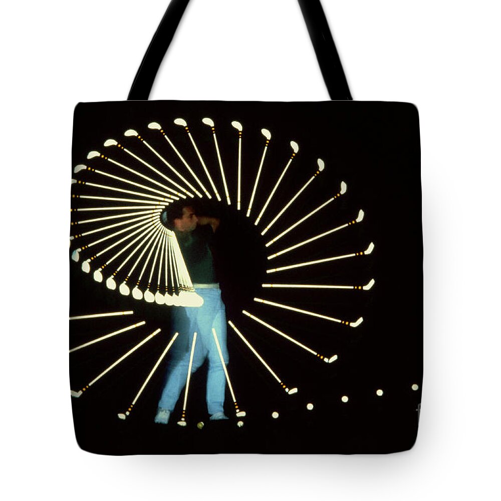 Movement Tote Bag featuring the photograph Stroboscopic golf Swing #1 by Michel Hans Vandystadt