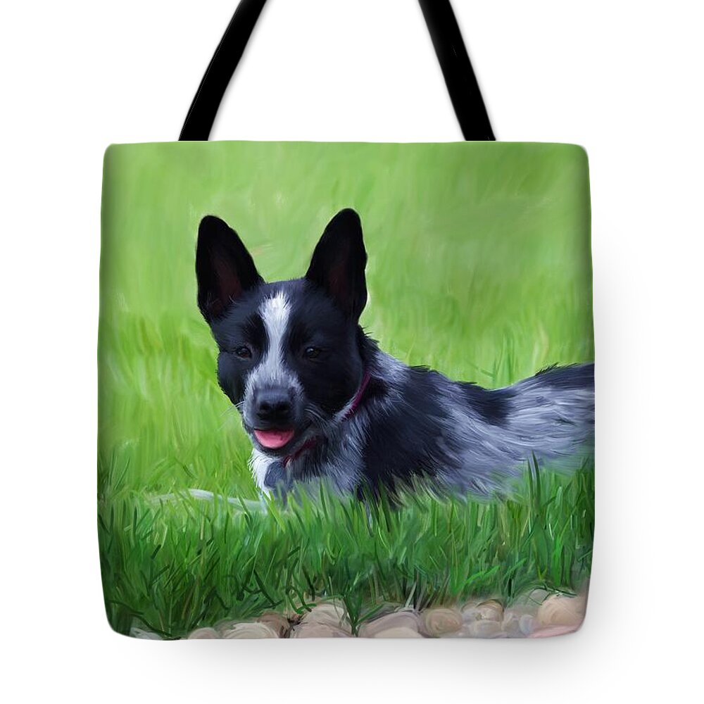 Stock Dog Tote Bag featuring the digital art Stock dog named Brook by Debra Baldwin