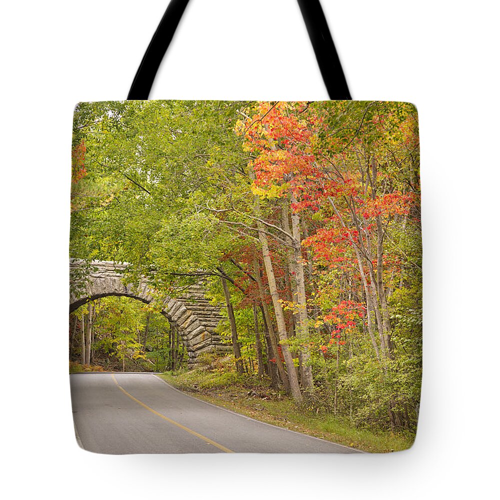 Bridge Tote Bag featuring the photograph Stone arch bridge in Acadia National Park by Ken Brown