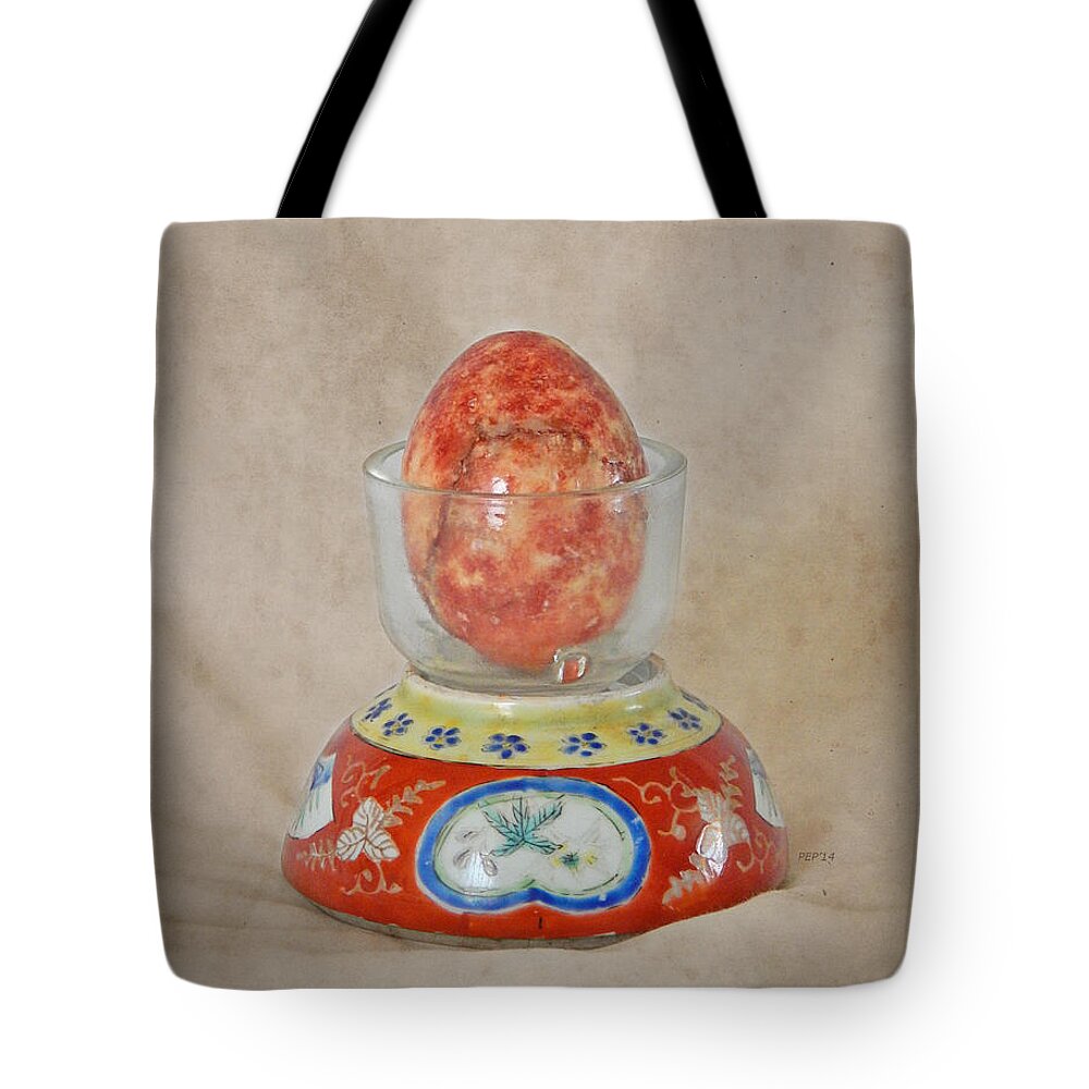 Photography Tote Bag featuring the photograph Stone Egg And China by Phil Perkins