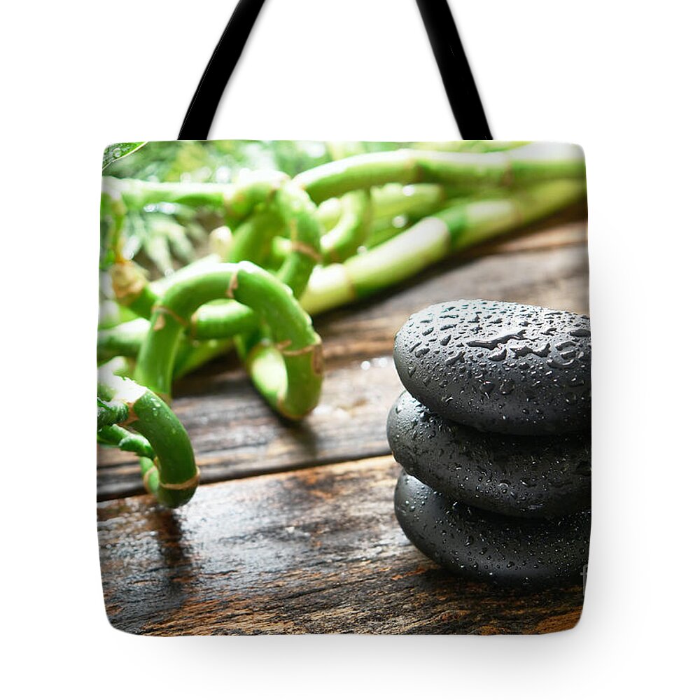 Spa Tote Bag featuring the photograph Stones and Bamboo by Olivier Le Queinec