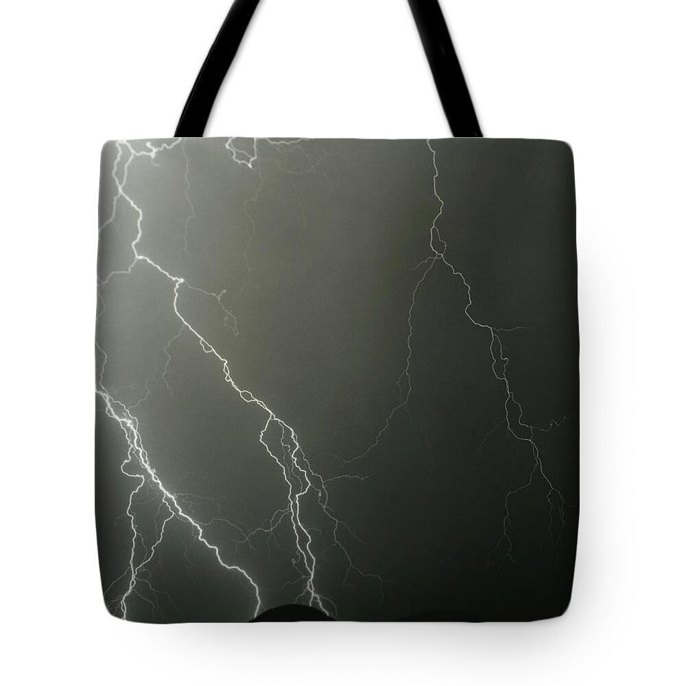 Lightning Tote Bag featuring the photograph Stop Me When It's Through by J L Woody Wooden