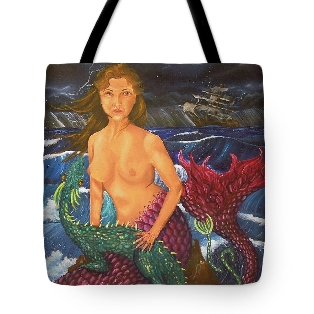 Mermaid Tote Bag featuring the painting Storm and Peace by Nicole Angell