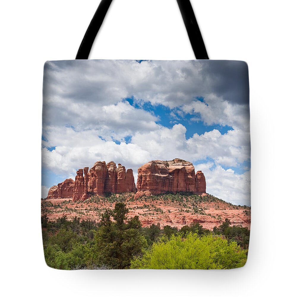 Arizona Tote Bag featuring the photograph Storm Clouds Over Cathedral Rocks by Jeff Goulden