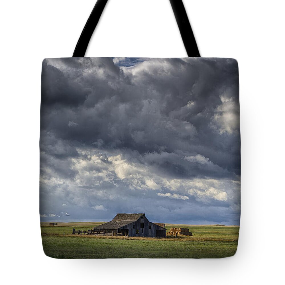 South Dakota Tote Bag featuring the photograph Storm Over Barn by Steve Triplett