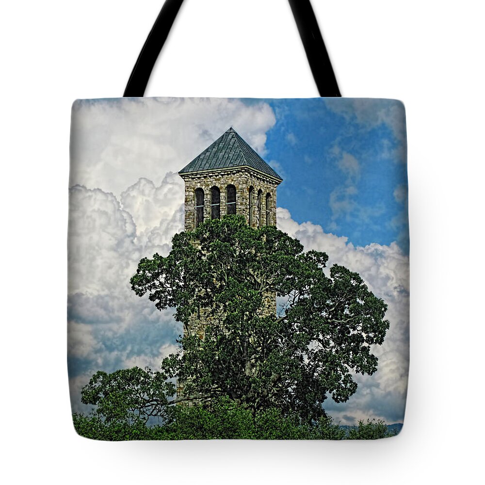 Luray Singing Tower Tote Bag featuring the photograph Stormy Luray Singing Tower by Lara Ellis