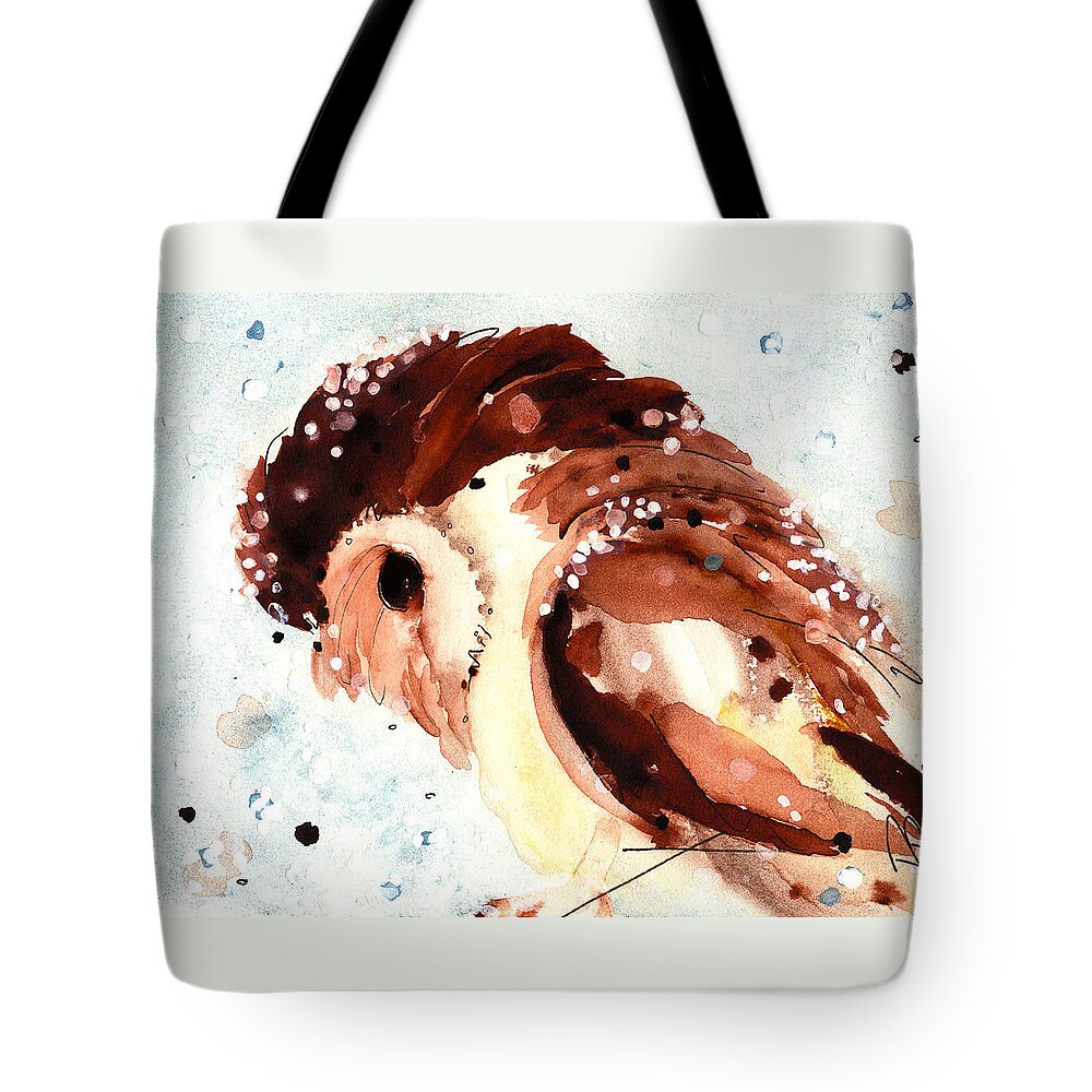 Barn Owl Tote Bag featuring the painting Stormy Night by Dawn Derman