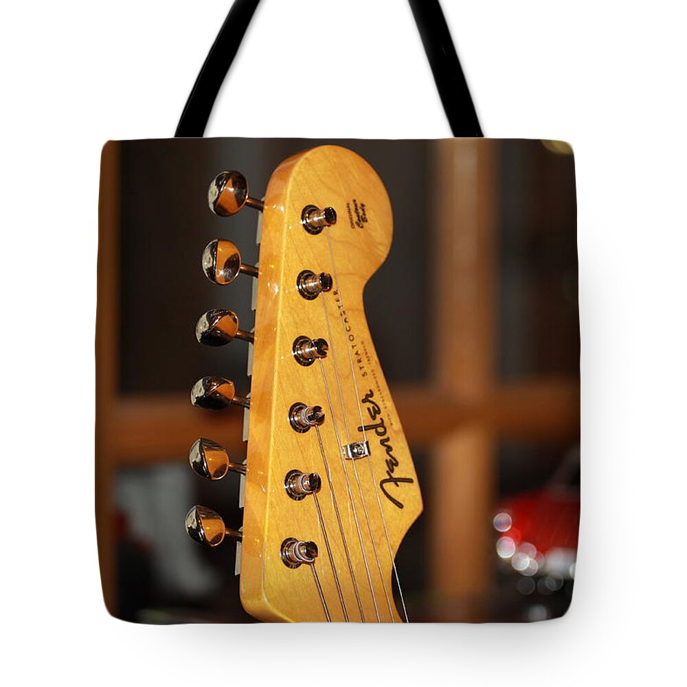 Fender Tote Bag featuring the photograph Stratocaster Headstock by Chris Thomas