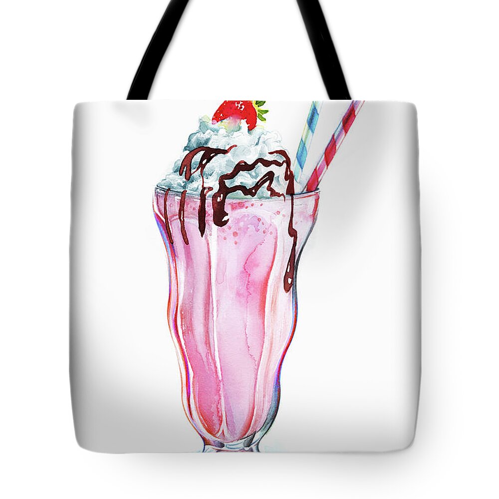 Chocolate Icing Tote Bag featuring the painting Strawberry Milkshake With Whipped Cream by Ikon Ikon Images