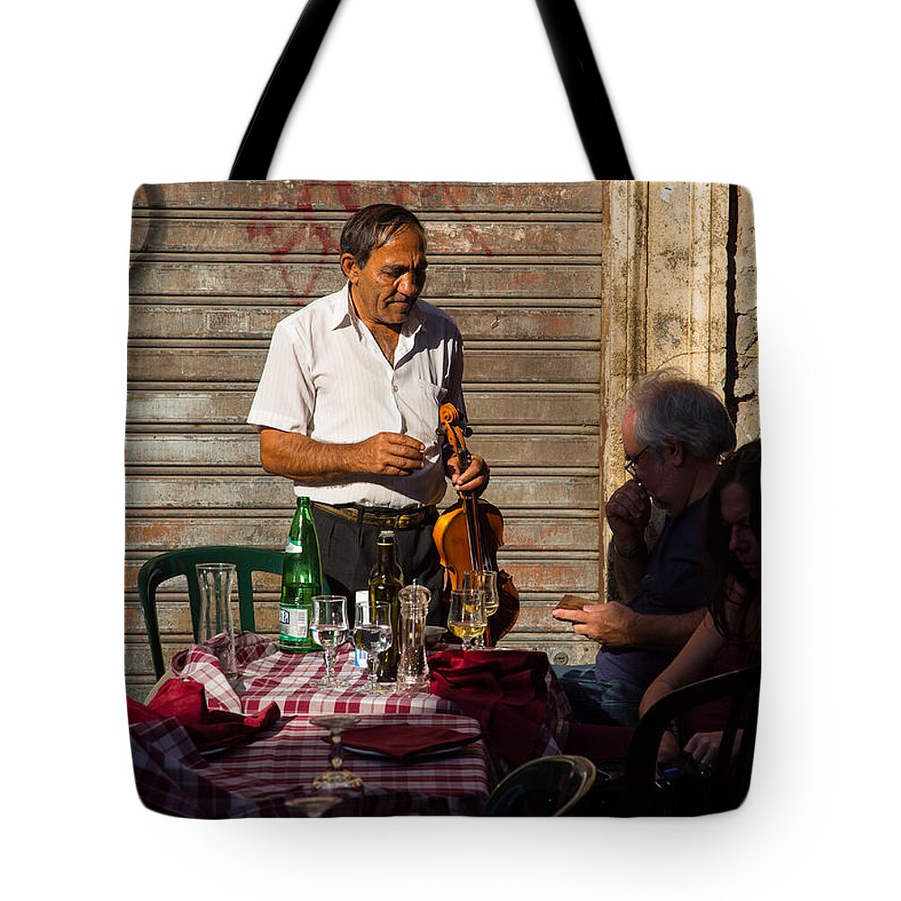 Vacation Tote Bag featuring the photograph Street Musician Rome by Allan Morrison