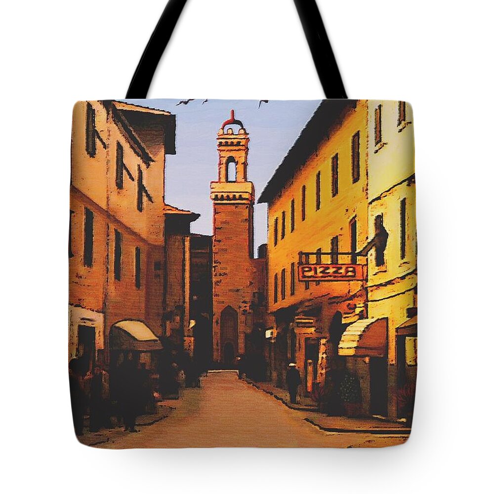 Street Tote Bag featuring the painting Street Scene by SophiaArt Gallery