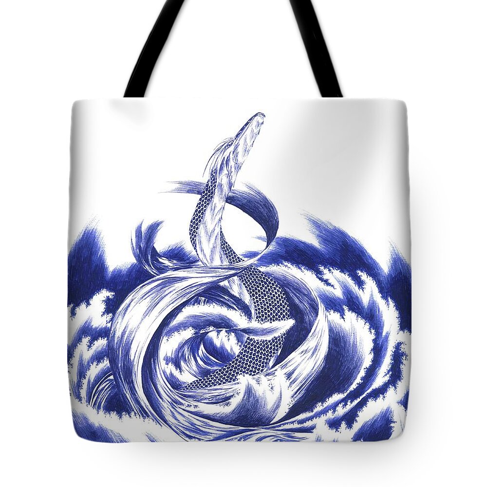 Dragon Tote Bag featuring the drawing Strength by Alice Chen