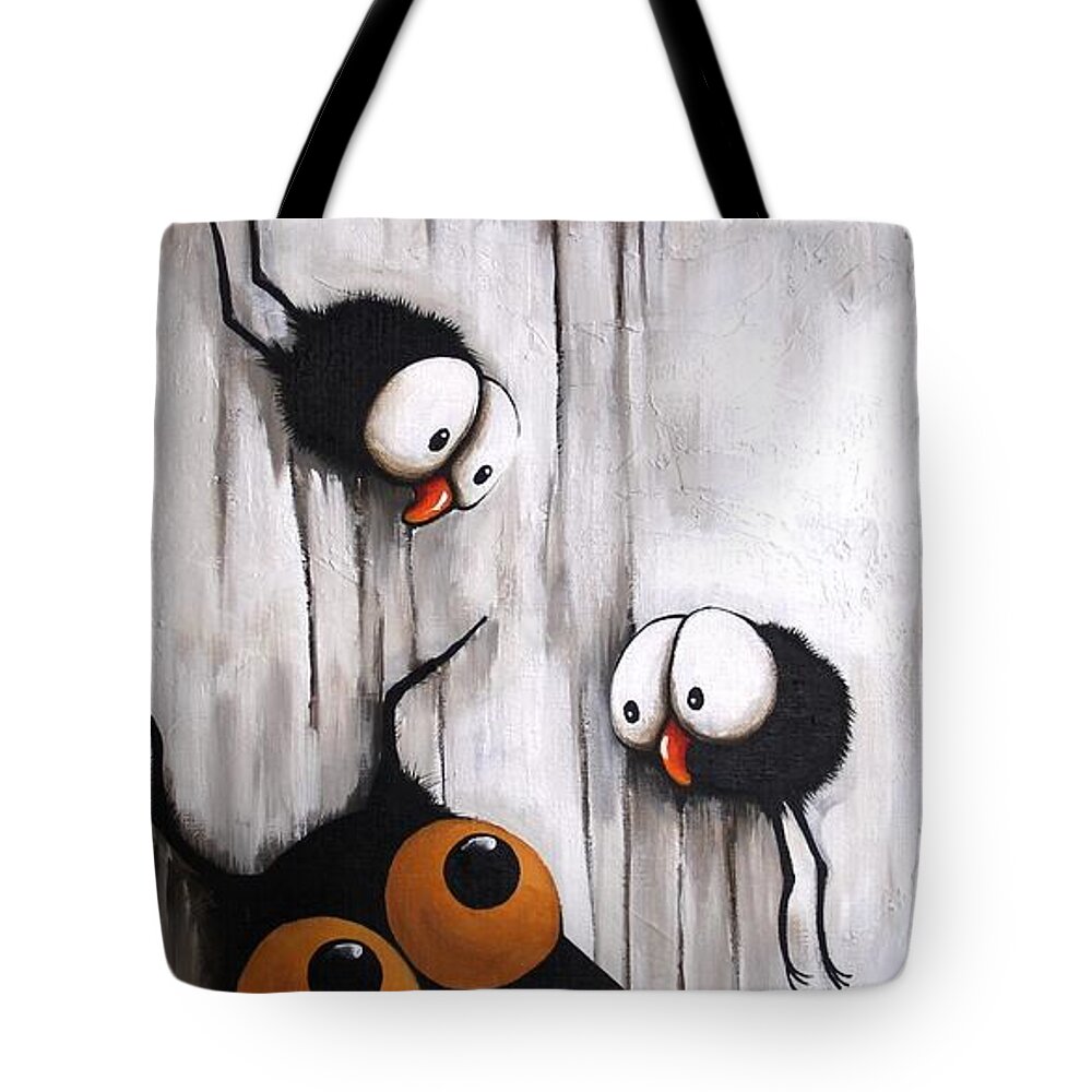 Cat Tote Bag featuring the painting Stressie and the crows by Lucia Stewart