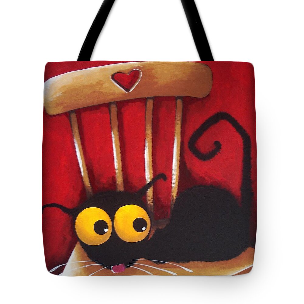 Lucia Stewart Tote Bag featuring the painting Stressie Cat Chair by Lucia Stewart