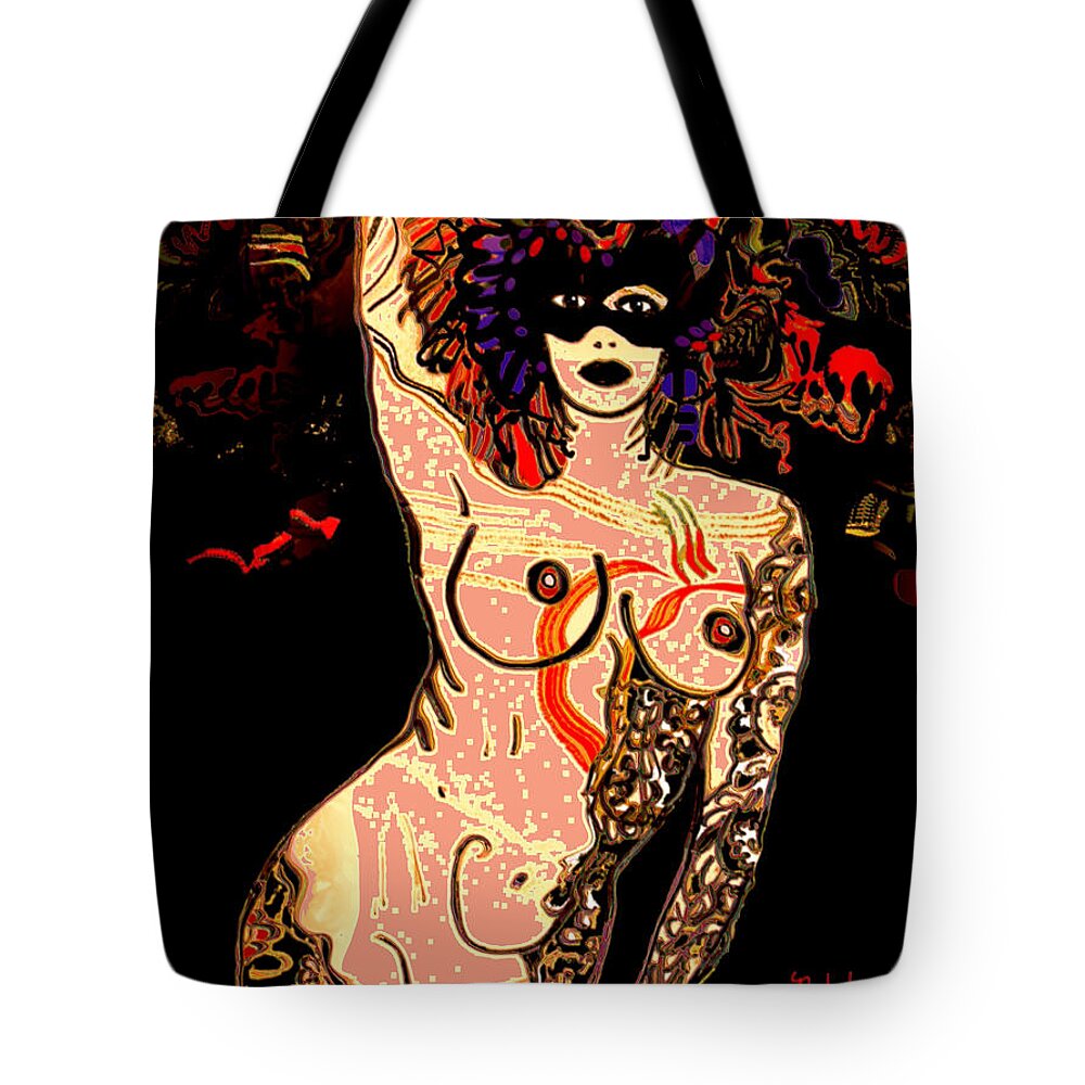 Nudes Tote Bag featuring the mixed media Strip Tease by Natalie Holland