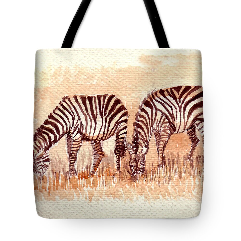 Animal Art Tote Bag featuring the painting Stripe Buddies by Sarabjit Singh