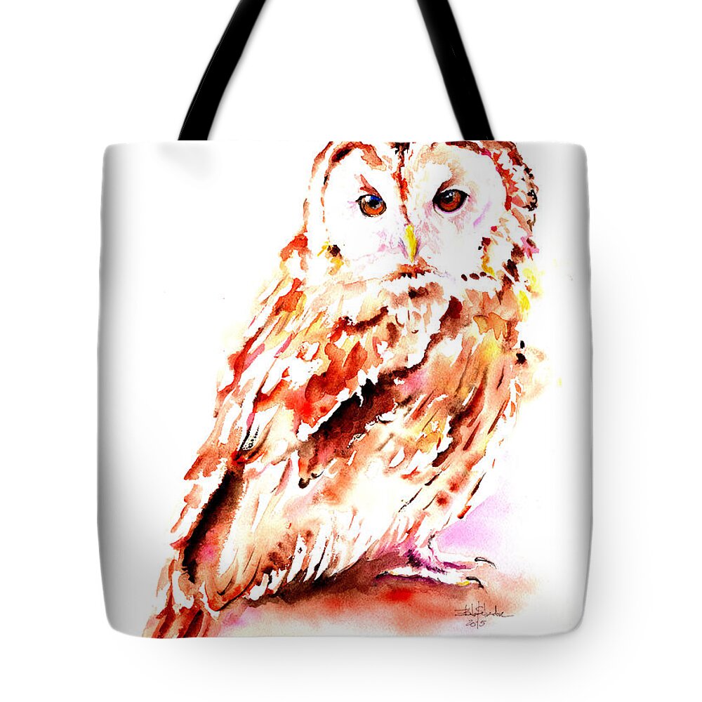 Strix Aluco Tote Bag featuring the painting Strix aluco by Isabel Salvador