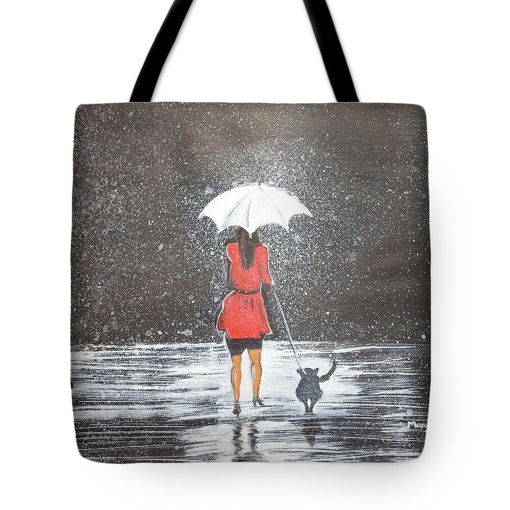 Rain Tote Bag featuring the painting Stroll in the Rain by Manjiri Kanvinde