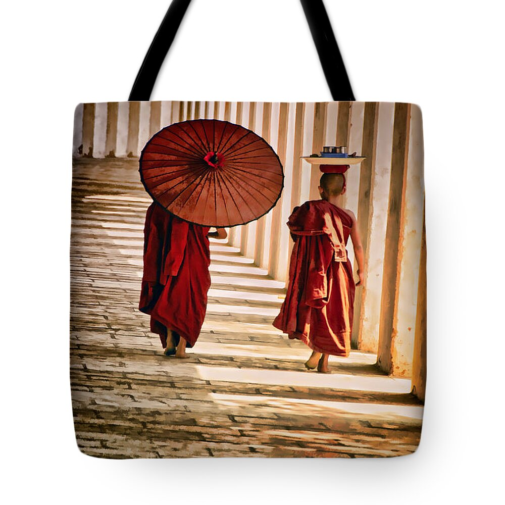 Myanmar Tote Bag featuring the photograph Strolling by Claude LeTien