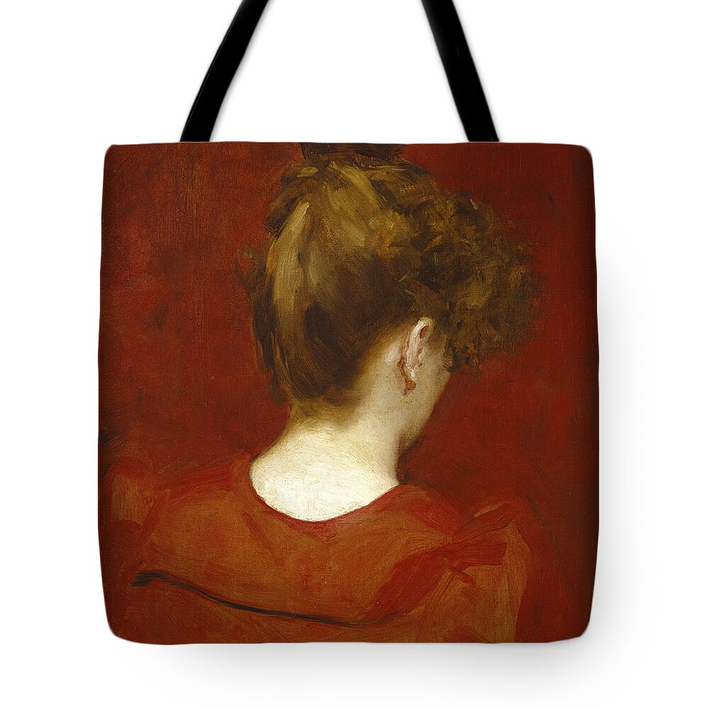 Female; Bun; Top Knot; Red; Neck; C19th; C20th; Rear View; Back View; Nape; Hair; Coiffure Tote Bag featuring the painting Study of Lilia by Charles Emile Auguste Carolus Duran