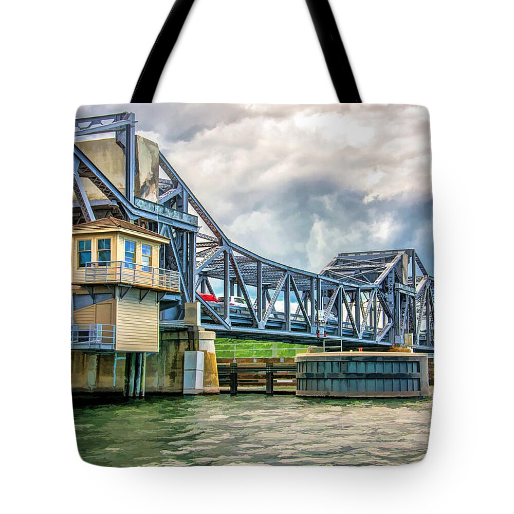 Door County Tote Bag featuring the painting Sturgeon Bay Historic Michigan Street Bridge in Door County by Christopher Arndt
