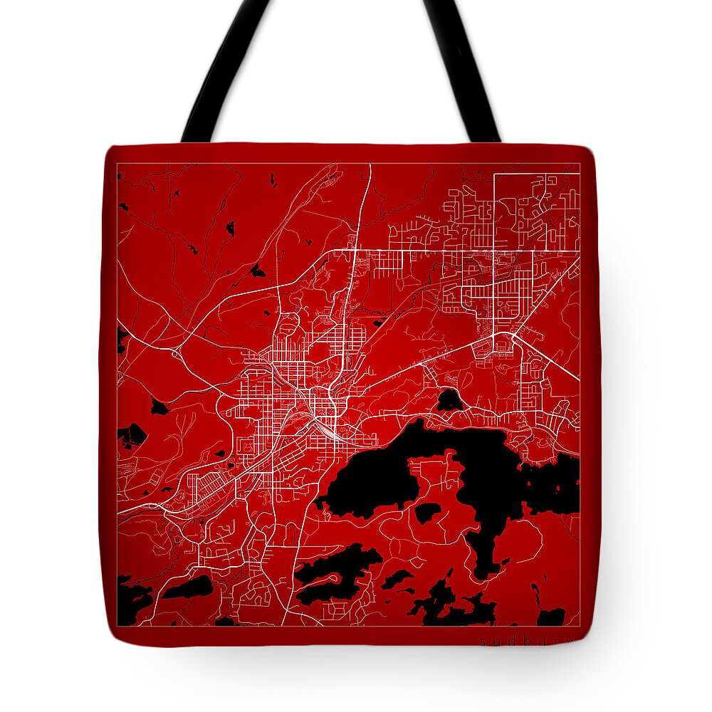 Road Map Tote Bag featuring the digital art Sudbury Street Map - Sudbury Canada Road Map Art on Color by Jurq Studio