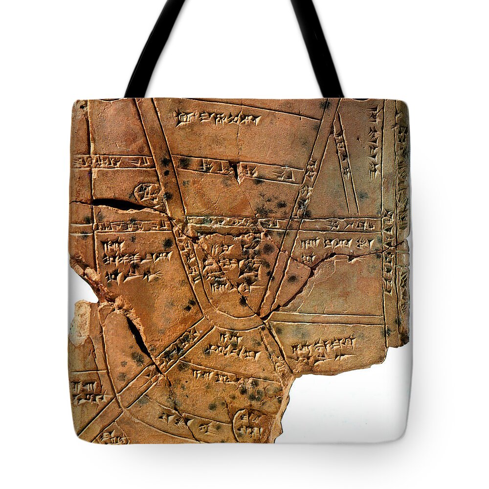 Archeology Tote Bag featuring the photograph Sumerian Map, Clay Cuneiform Tablet by Science Source