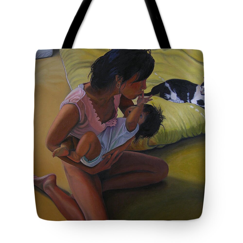 Figure Tote Bag featuring the painting Summer Morning Cabot Arkansas by Thu Nguyen