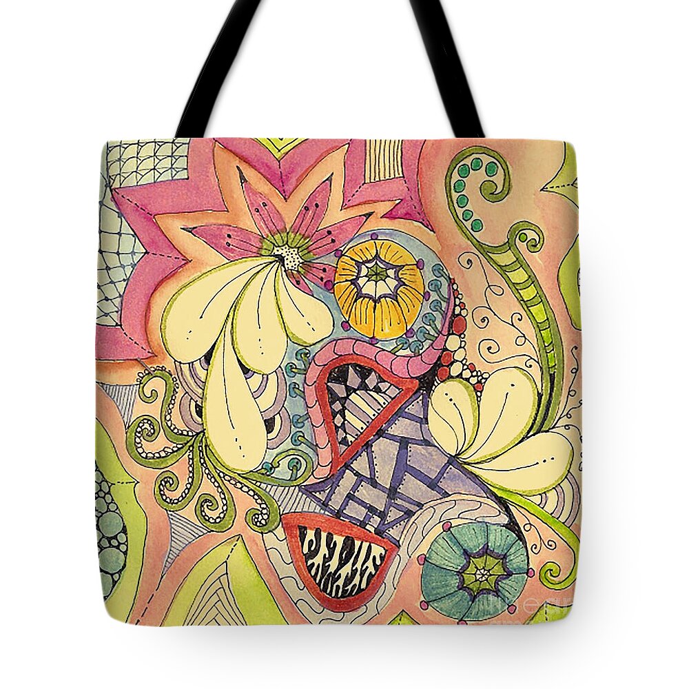 Zentanglers Tote Bag featuring the mixed media Summer by Ruth Dailey