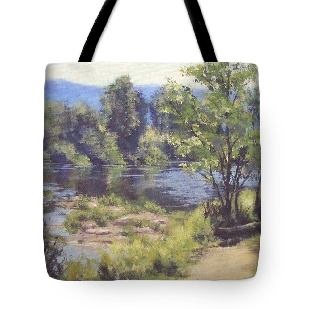 River Tote Bag featuring the painting Summer South Umpqua by Karen Ilari