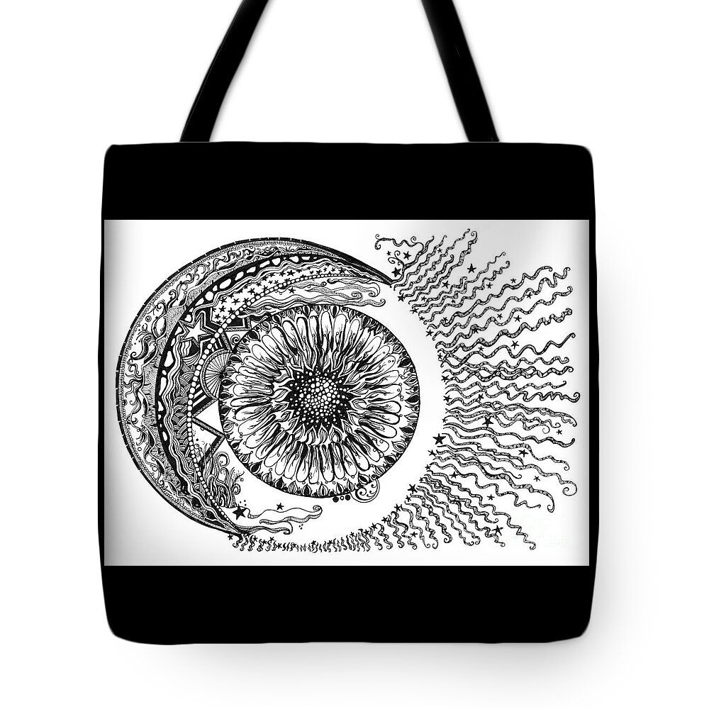 Sun Tote Bag featuring the painting Sun Moon and Stars by Danielle Scott